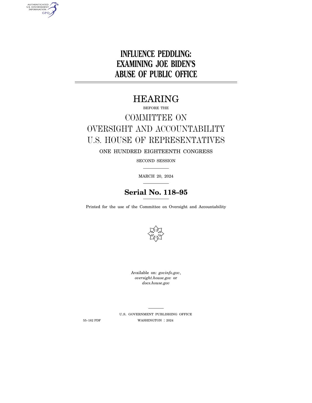 Cover page — Under oath, on camera, before the House Oversight Committee.