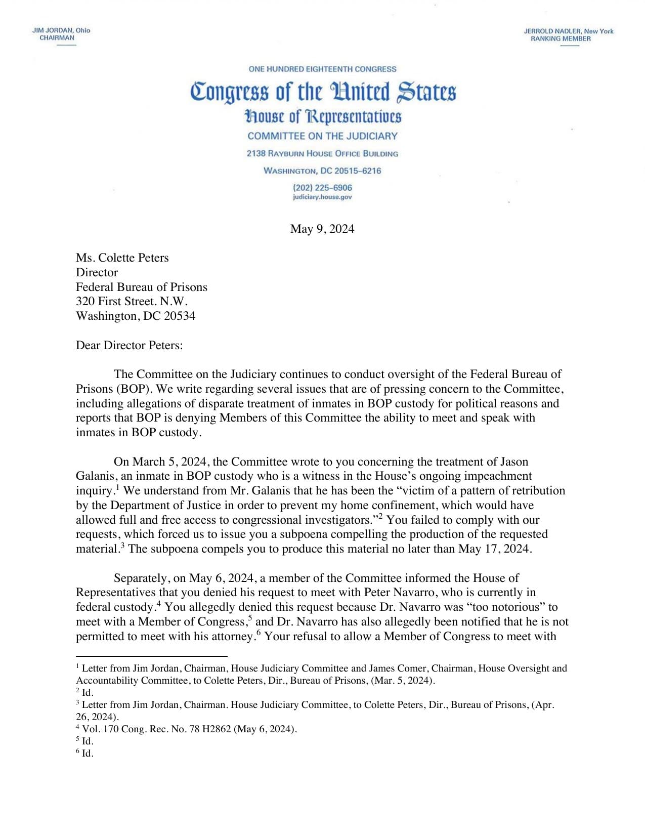 Cover page — Treated under formal congressional witness protocols.