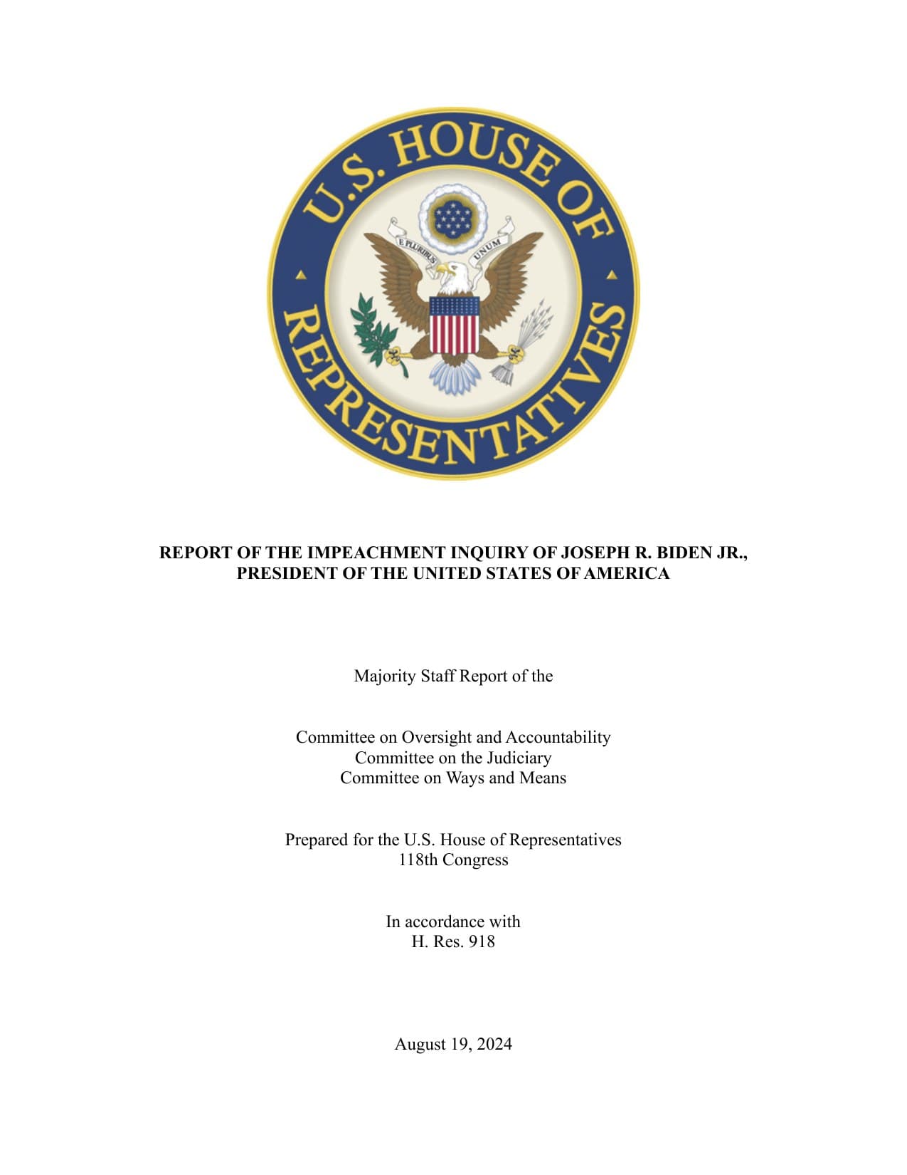 Cover page — Congress finds: DOJ blocked his home confinement to stop his testimony.